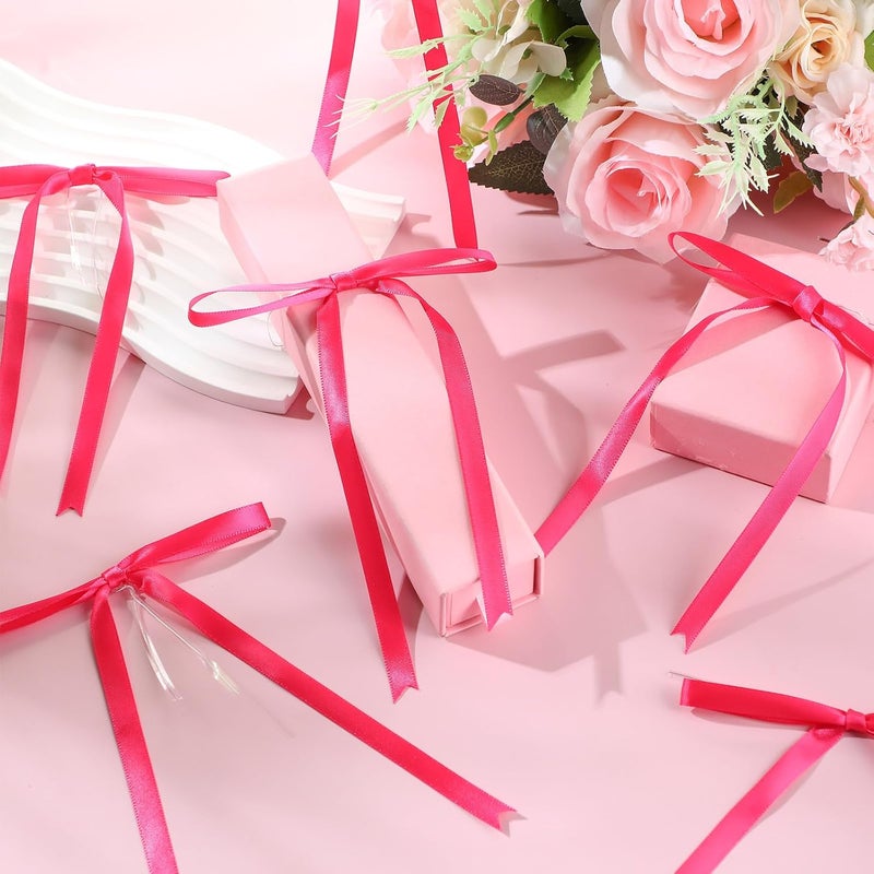 Riceshoot Store أقواس شريط ساتان وردية ساخنة 50 قطعة 5x7 بوصة للأربطة الملتوية لتغليف الهدايا وأكياس الحلويات والحرف اليدوية DIY وزينة حفلات الزفاف وحفلات استقبال المواليد وأعياد الميلاد - Image 3